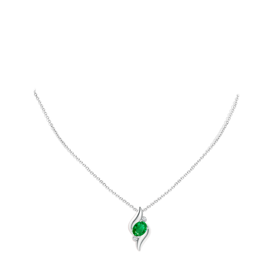 10x8mm AAA Shell Style Oval Emerald and Diamond Pendant in S999 Silver pen
