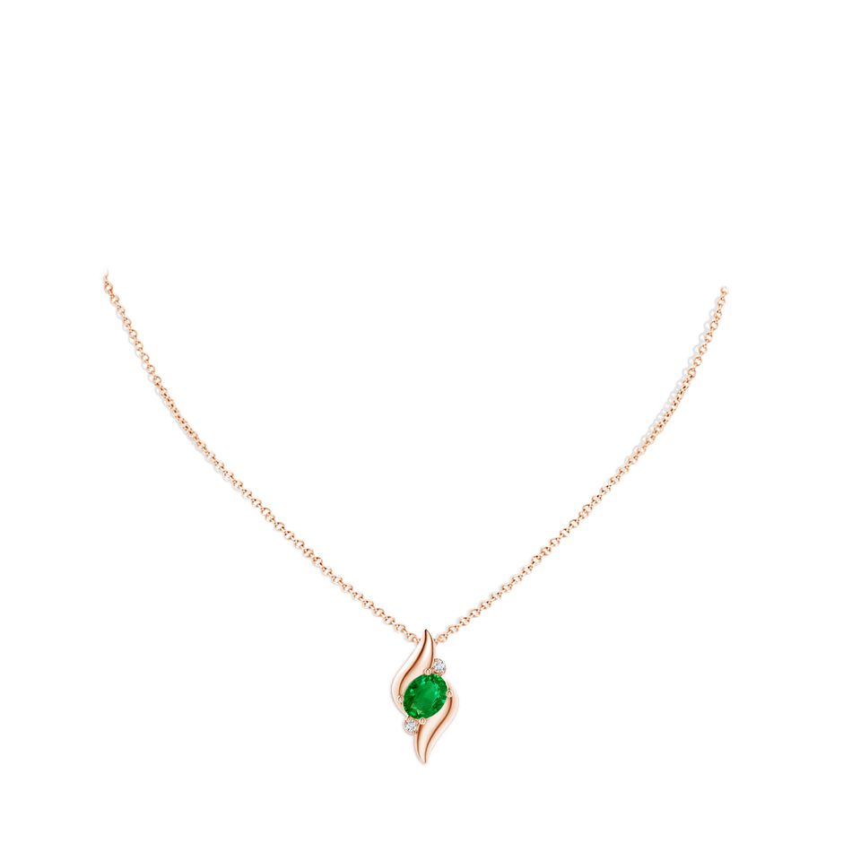 10x8mm AAAA Shell Style Oval Emerald and Diamond Pendant in 18K Rose Gold pen