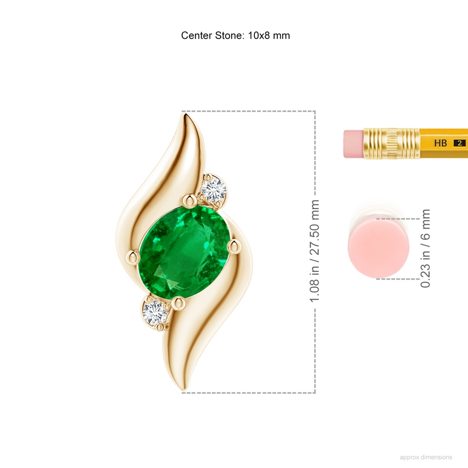 10x8mm AAAA Shell Style Oval Emerald and Diamond Pendant in Rose Gold ruler