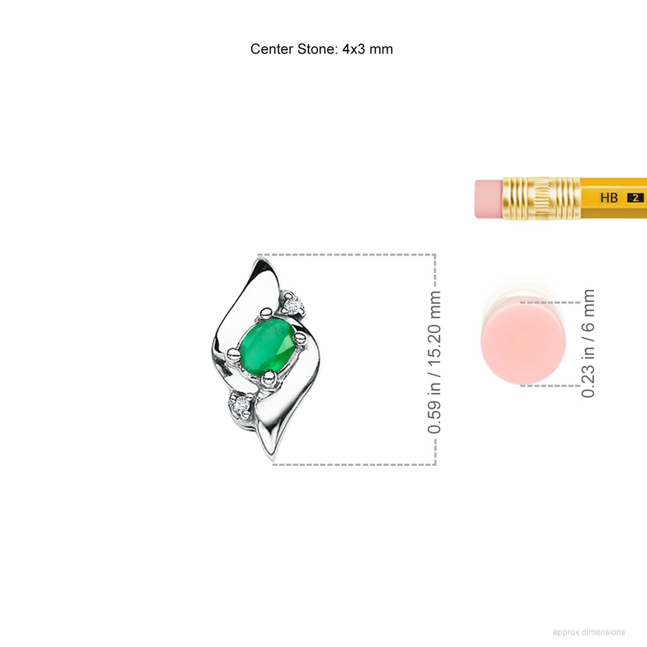 4x3mm A Shell Style Oval Emerald and Diamond Pendant in White Gold ruler