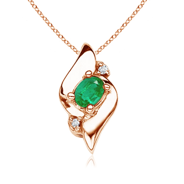 4x3mm AA Shell Style Oval Emerald and Diamond Pendant in Rose Gold 