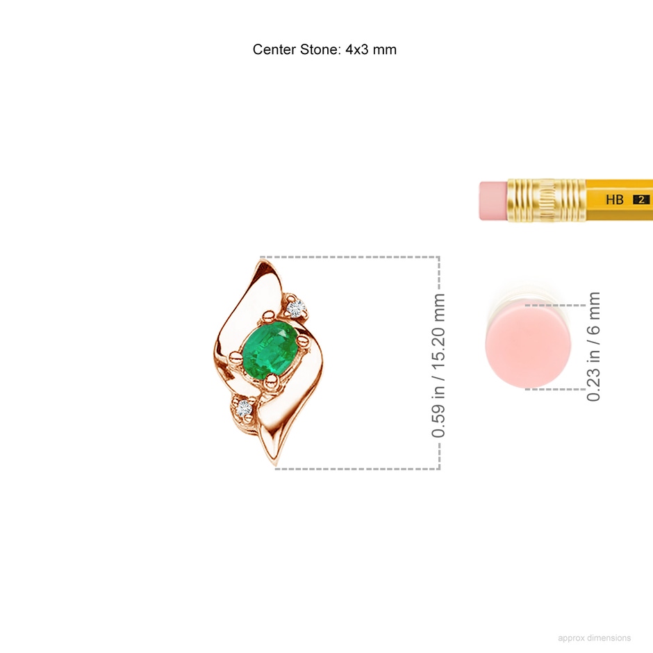 4x3mm AA Shell Style Oval Emerald and Diamond Pendant in Rose Gold ruler