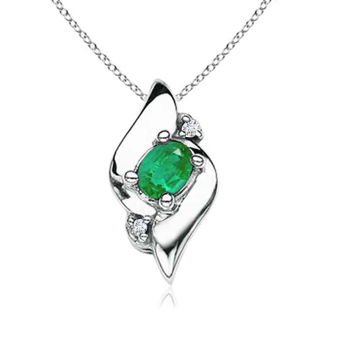 4x3mm AA Shell Style Oval Emerald and Diamond Pendant in S999 Silver 