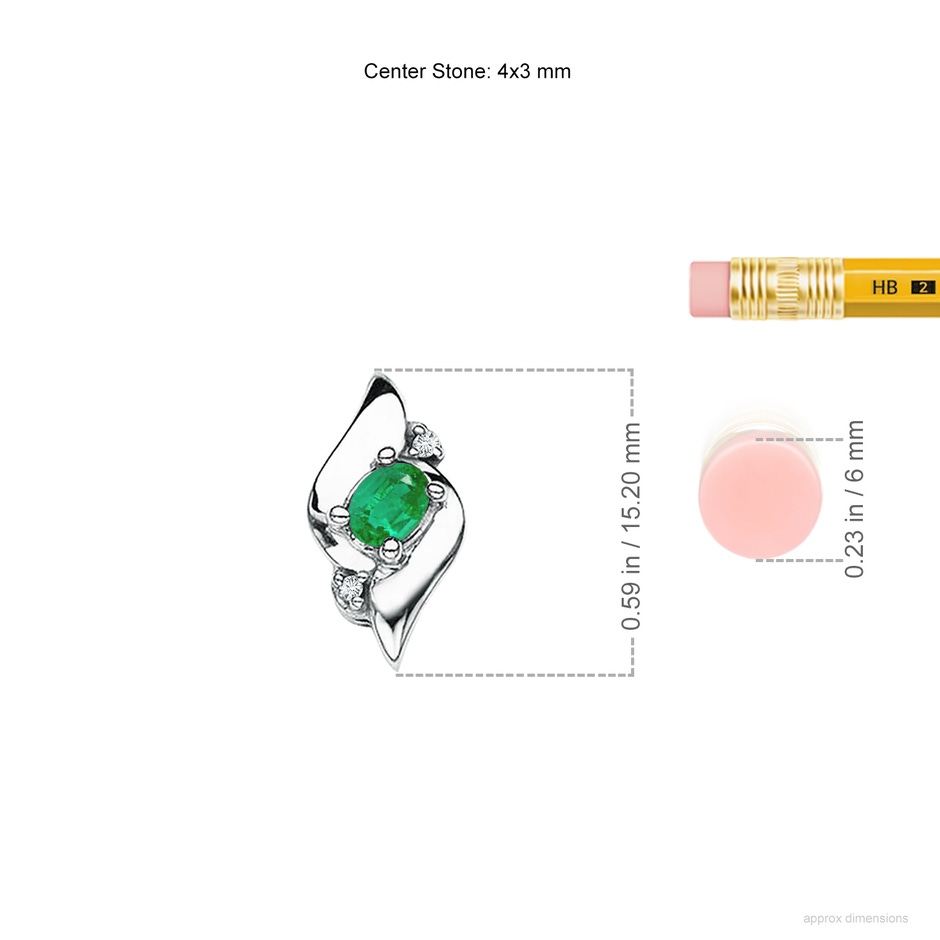 4x3mm AA Shell Style Oval Emerald and Diamond Pendant in S999 Silver ruler