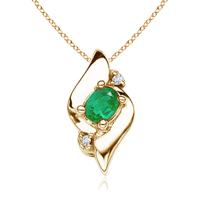4x3mm AA Shell Style Oval Emerald and Diamond Pendant in Yellow Gold 