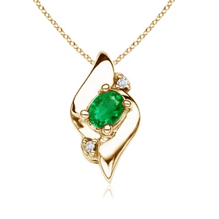4x3mm AAA Shell Style Oval Emerald and Diamond Pendant in 10K Yellow Gold