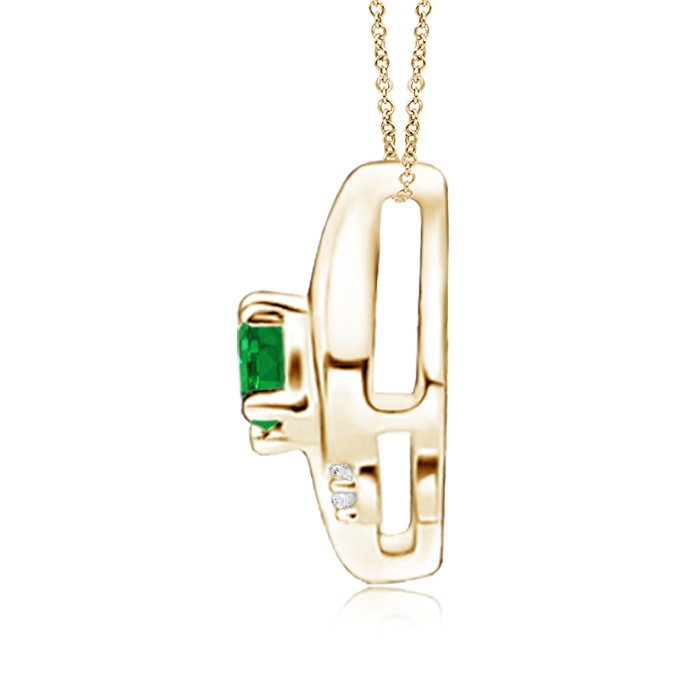 4x3mm AAA Shell Style Oval Emerald and Diamond Pendant in 10K Yellow Gold Side 199