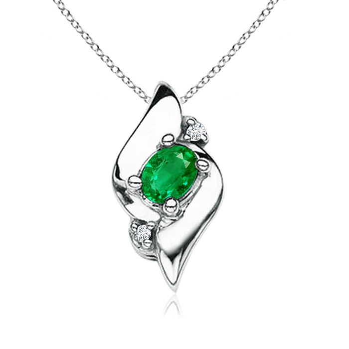 4x3mm AAA Shell Style Oval Emerald and Diamond Pendant in P950 Platinum