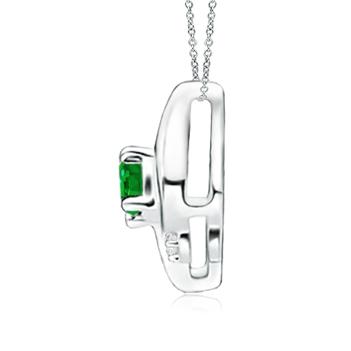 4x3mm AAAA Shell Style Oval Emerald and Diamond Pendant in 18K White Gold side 199