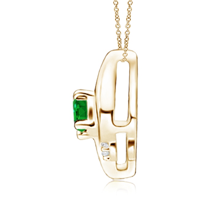 4x3mm AAAA Shell Style Oval Emerald and Diamond Pendant in 18K Yellow Gold side 199