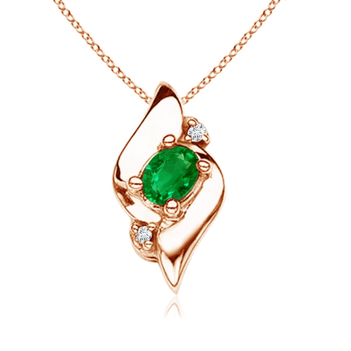 4x3mm AAAA Shell Style Oval Emerald and Diamond Pendant in Rose Gold