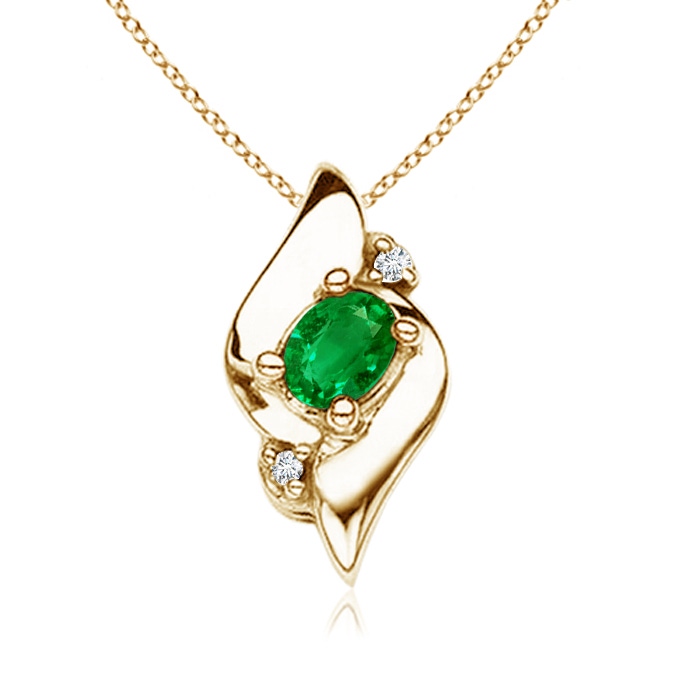 4x3mm AAAA Shell Style Oval Emerald and Diamond Pendant in Yellow Gold