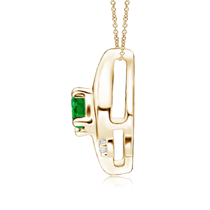 4x3mm AAAA Shell Style Oval Emerald and Diamond Pendant in Yellow Gold Side 199