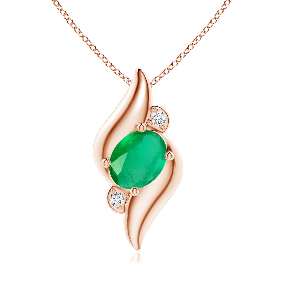 8x6mm A Shell Style Oval Emerald and Diamond Pendant in Rose Gold 