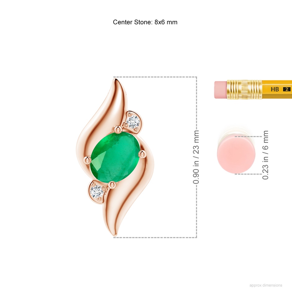 8x6mm A Shell Style Oval Emerald and Diamond Pendant in Rose Gold ruler