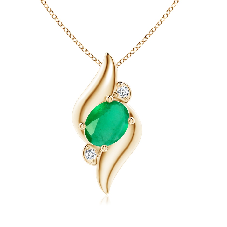 8x6mm A Shell Style Oval Emerald and Diamond Pendant in Yellow Gold 