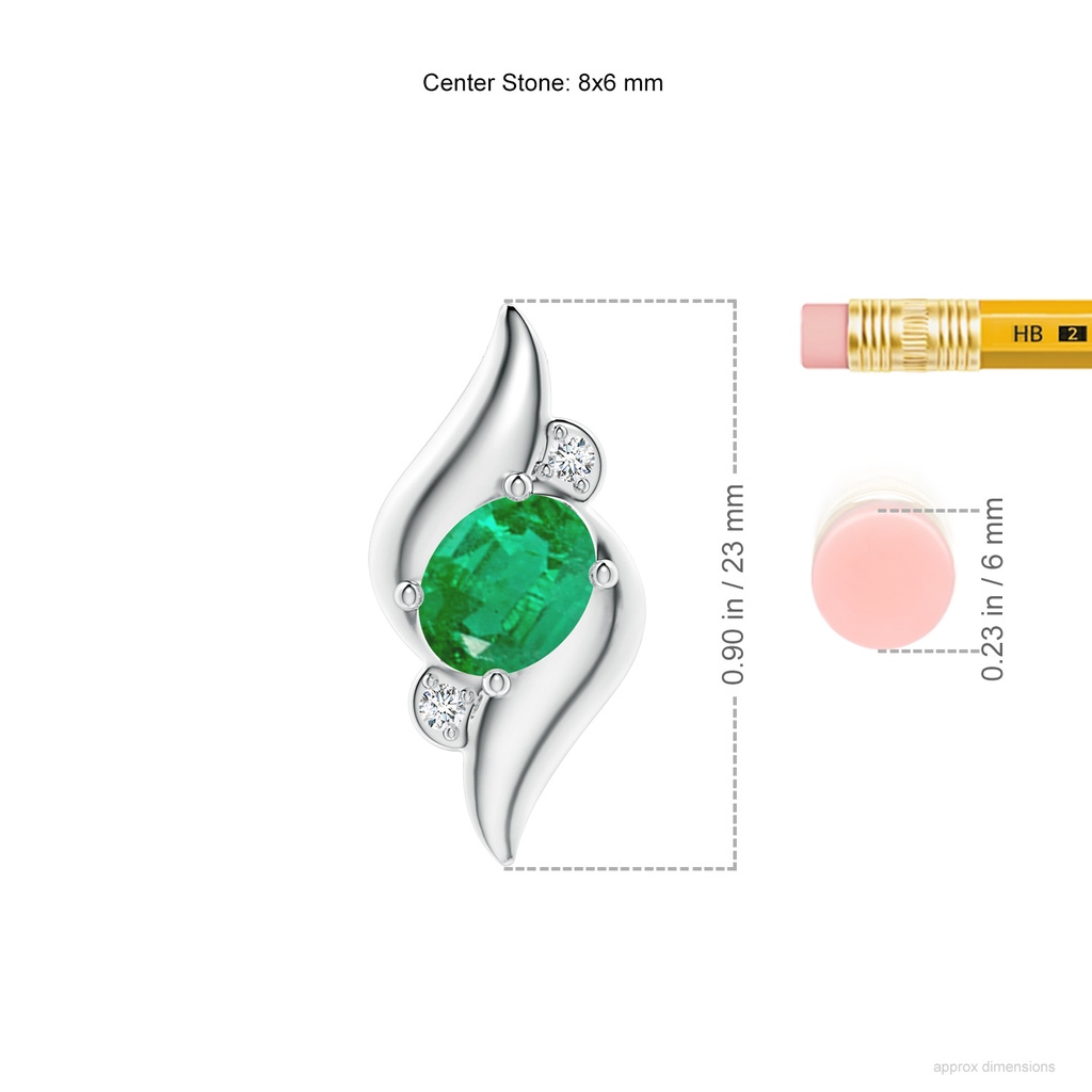 8x6mm AA Shell Style Oval Emerald and Diamond Pendant in P950 Platinum ruler