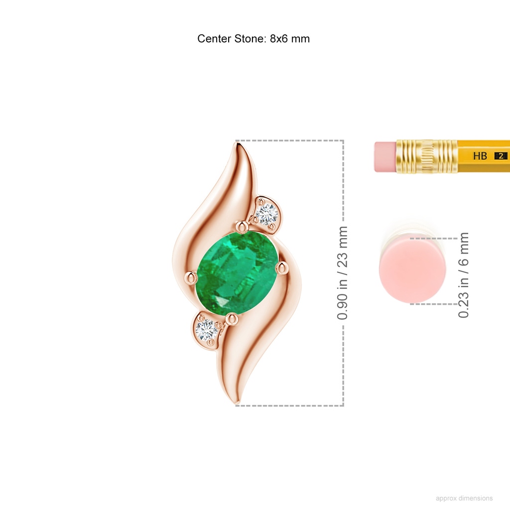 8x6mm AA Shell Style Oval Emerald and Diamond Pendant in Rose Gold ruler