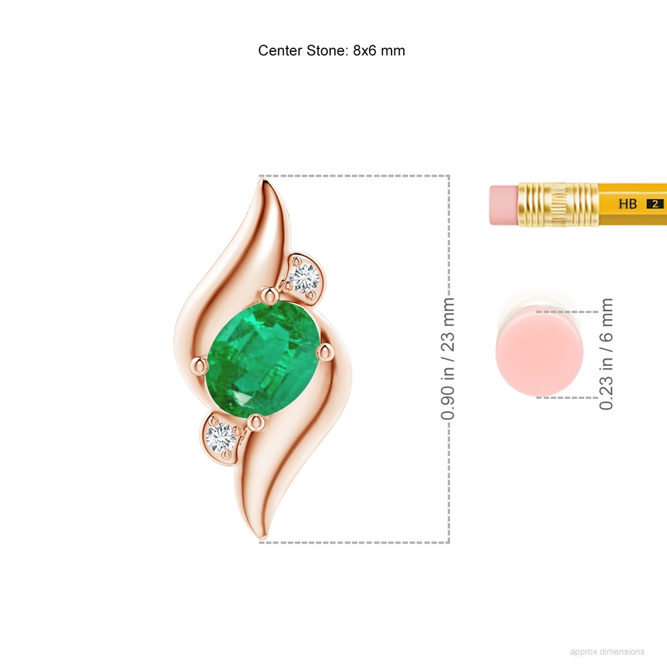 8x6mm AA Shell Style Oval Emerald and Diamond Pendant in Rose Gold ruler