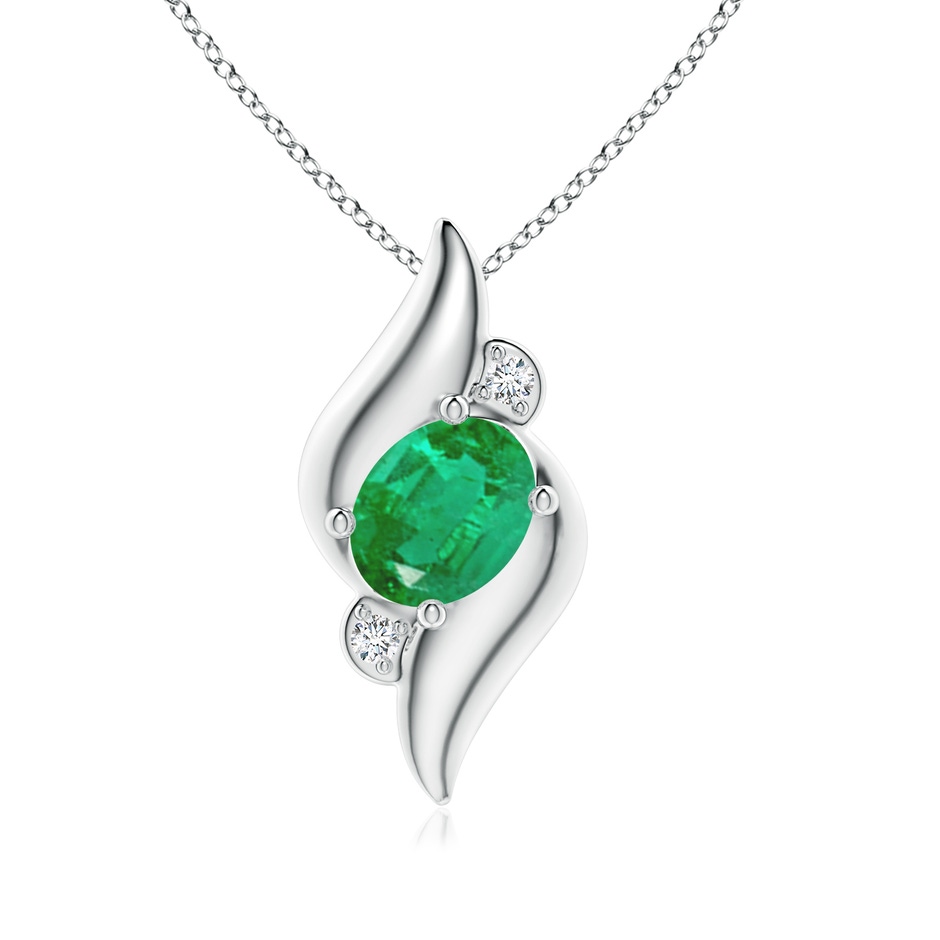 8x6mm AA Shell Style Oval Emerald and Diamond Pendant in White Gold 