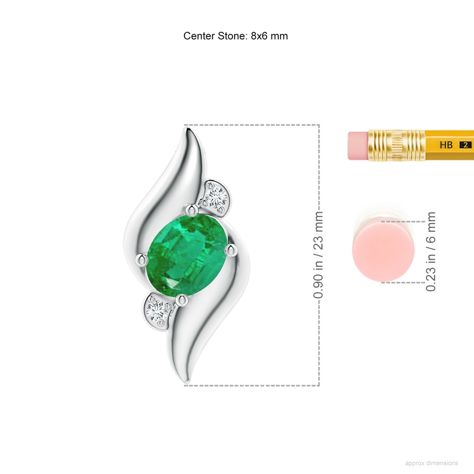 8x6mm AA Shell Style Oval Emerald and Diamond Pendant in White Gold ruler