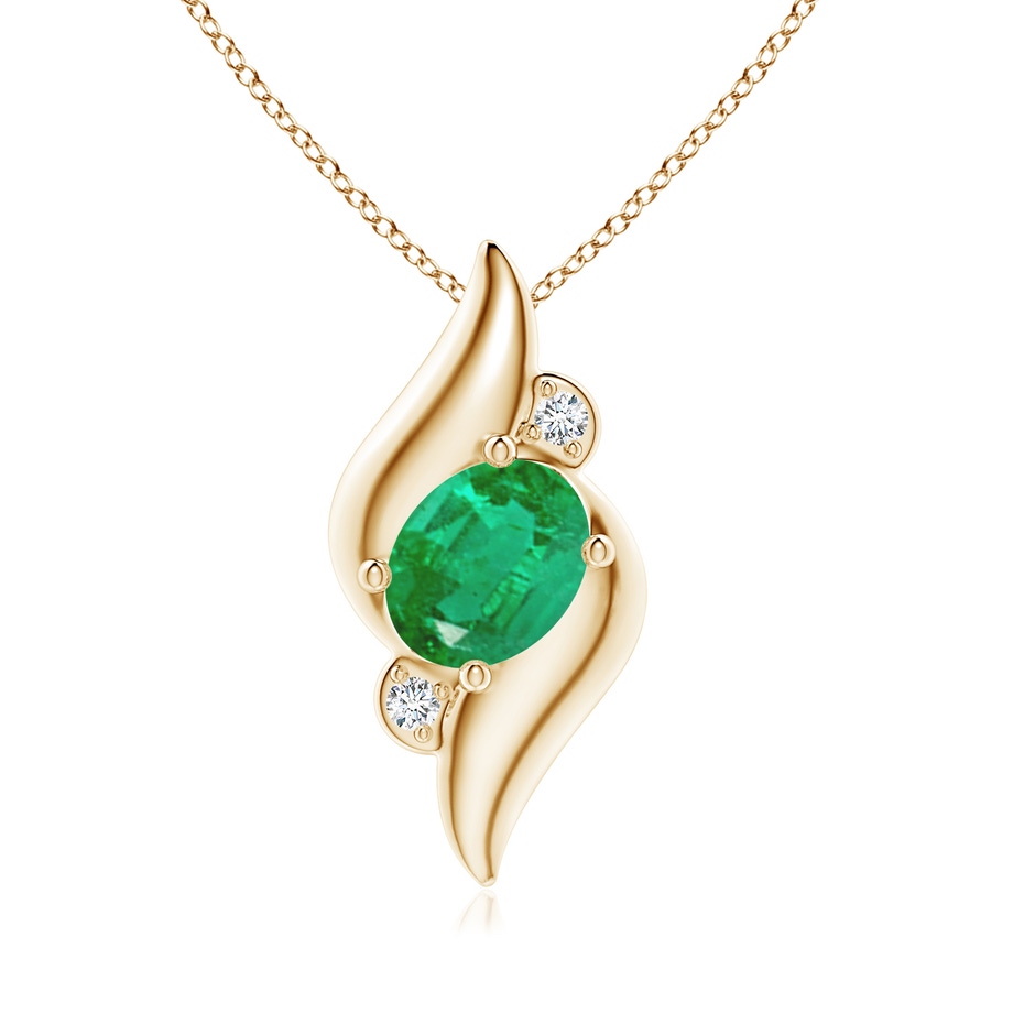 8x6mm AA Shell Style Oval Emerald and Diamond Pendant in Yellow Gold 