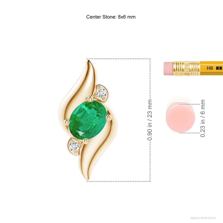 8x6mm AA Shell Style Oval Emerald and Diamond Pendant in Yellow Gold ruler