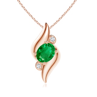 8x6mm AAA Shell Style Oval Emerald and Diamond Pendant in 9K Rose Gold