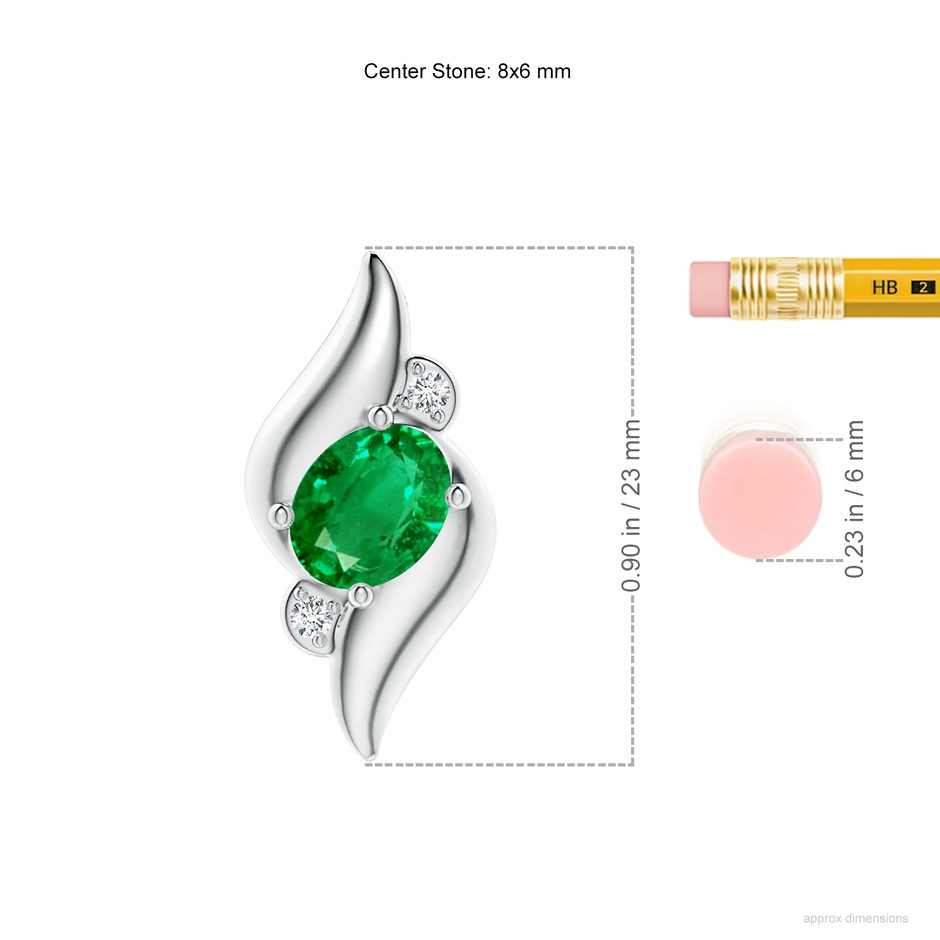 8x6mm AAA Shell Style Oval Emerald and Diamond Pendant in P950 Platinum ruler