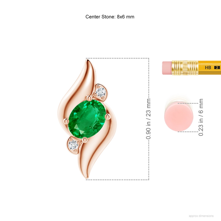 8x6mm AAA Shell Style Oval Emerald and Diamond Pendant in Rose Gold ruler