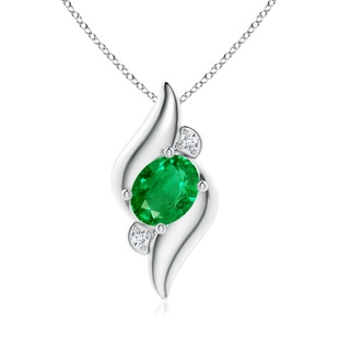 8x6mm AAA Shell Style Oval Emerald and Diamond Pendant in S999 Silver