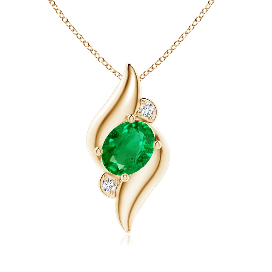 8x6mm AAA Shell Style Oval Emerald and Diamond Pendant in Yellow Gold 