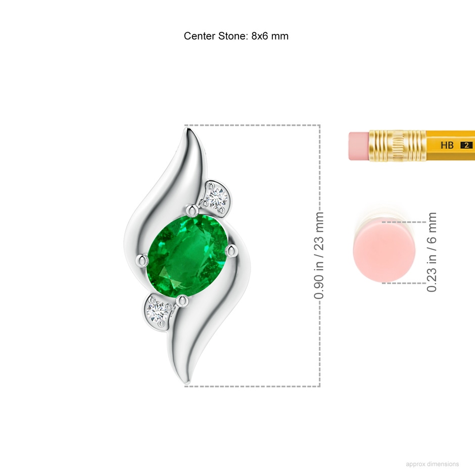 8x6mm AAAA Shell Style Oval Emerald and Diamond Pendant in P950 Platinum ruler