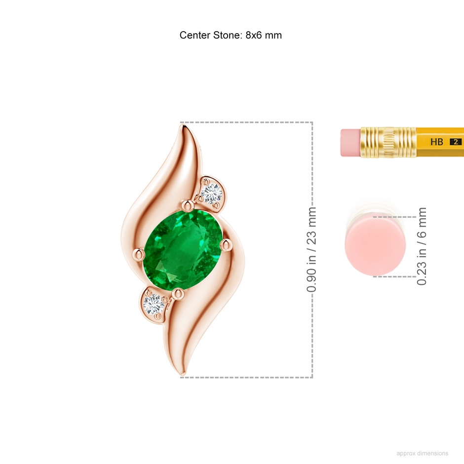 8x6mm AAAA Shell Style Oval Emerald and Diamond Pendant in Rose Gold ruler