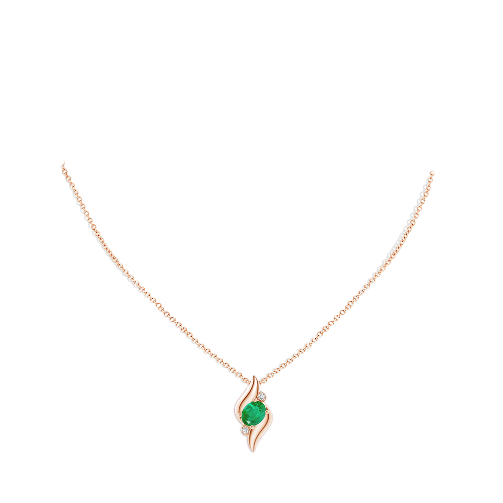 9x7mm AA Shell Style Oval Emerald and Diamond Pendant in Rose Gold pen