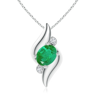 9x7mm AA Shell Style Oval Emerald and Diamond Pendant in S999 Silver