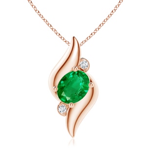 9x7mm AAA Shell Style Oval Emerald and Diamond Pendant in Rose Gold