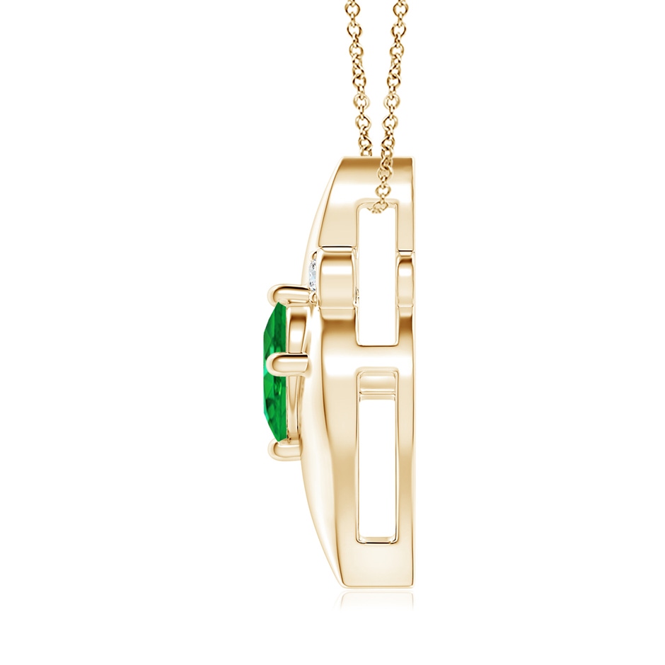 9x7mm AAA Shell Style Oval Emerald and Diamond Pendant in Yellow Gold side 199