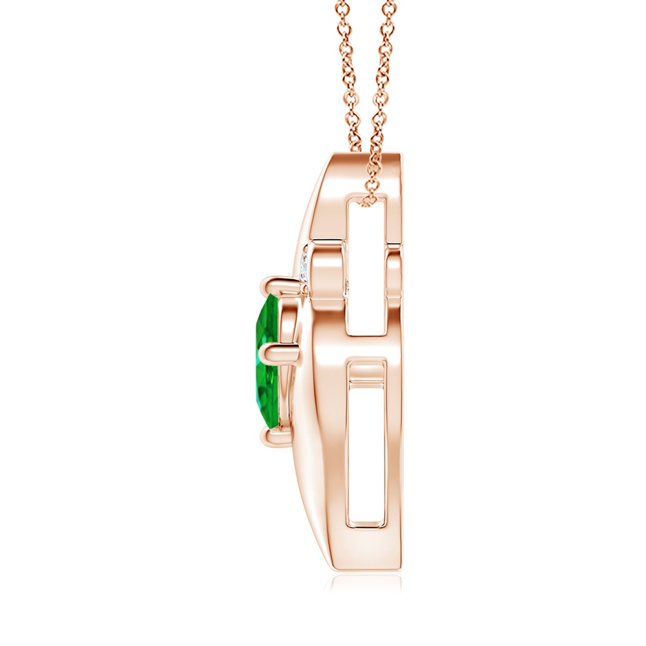 9x7mm AAAA Shell Style Oval Emerald and Diamond Pendant in Rose Gold side 199