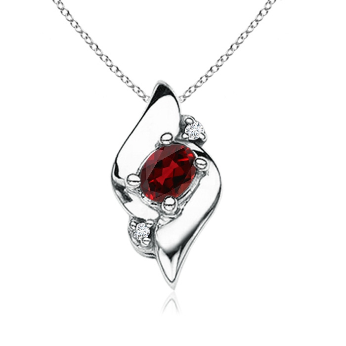 4x3mm AAAA Shell Style Oval Garnet and Diamond Pendant in P950 Platinum