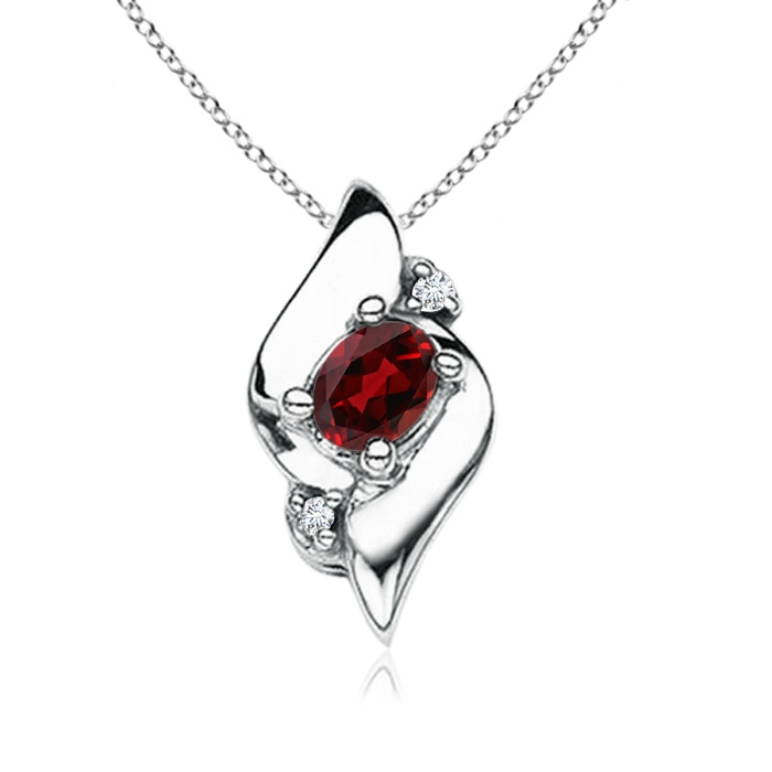 4x3mm AAAA Shell Style Oval Garnet and Diamond Pendant in S999 Silver