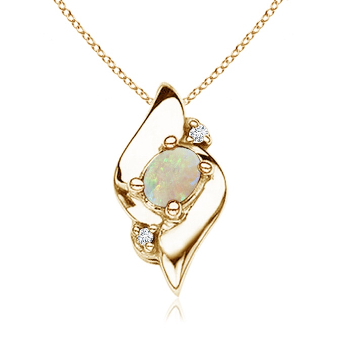 4x3mm AAA Shell Style Oval Opal and Diamond Pendant in 10K Yellow Gold 