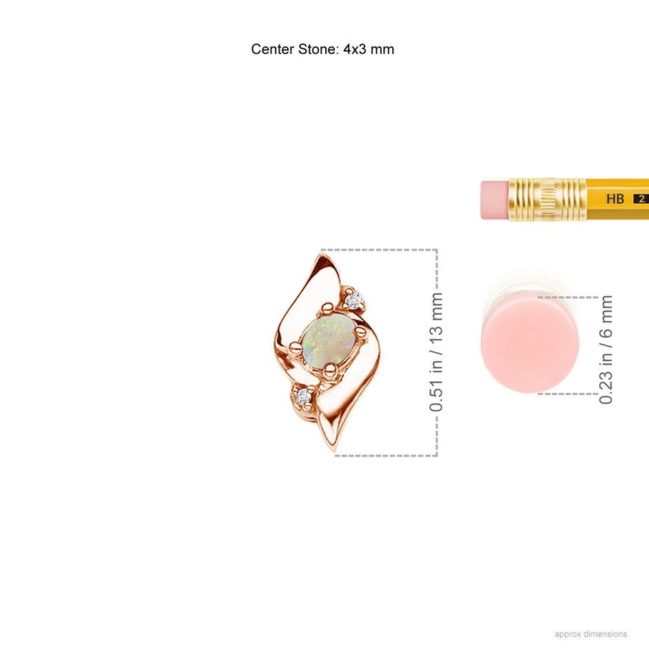 4x3mm AAA Shell Style Oval Opal and Diamond Pendant in Rose Gold ruler