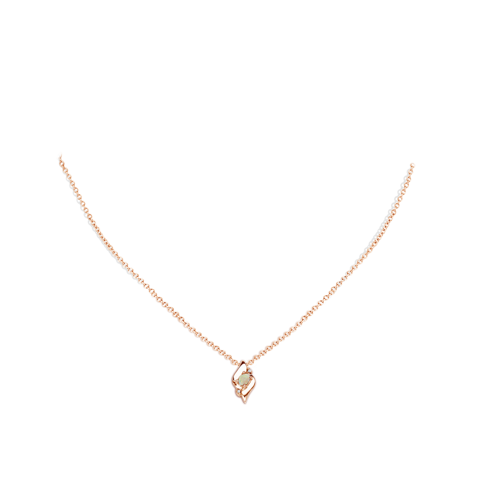 4x3mm AAA Shell Style Oval Opal and Diamond Pendant in Rose Gold body-neck