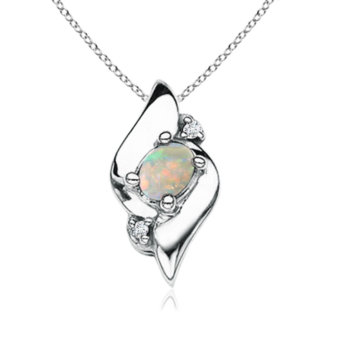 4x3mm AAAA Shell Style Oval Opal and Diamond Pendant in P950 Platinum