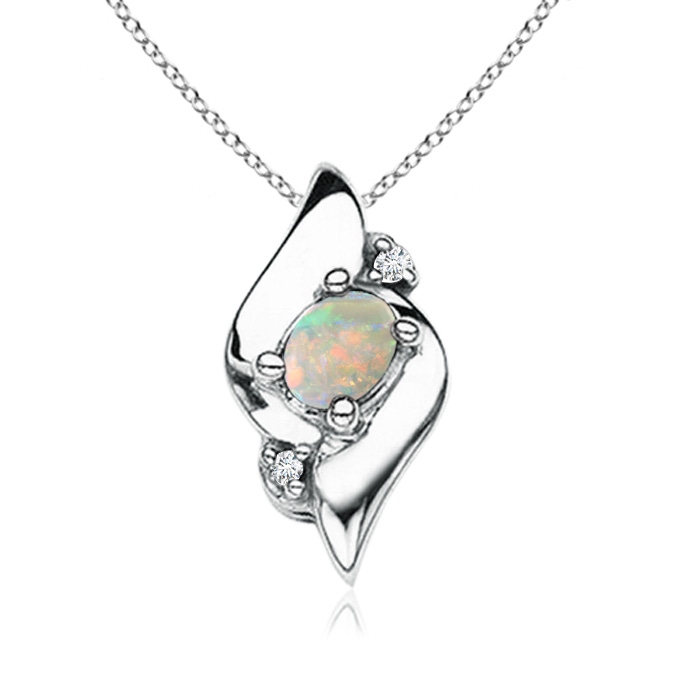4x3mm AAAA Shell Style Oval Opal and Diamond Pendant in P950 Platinum 