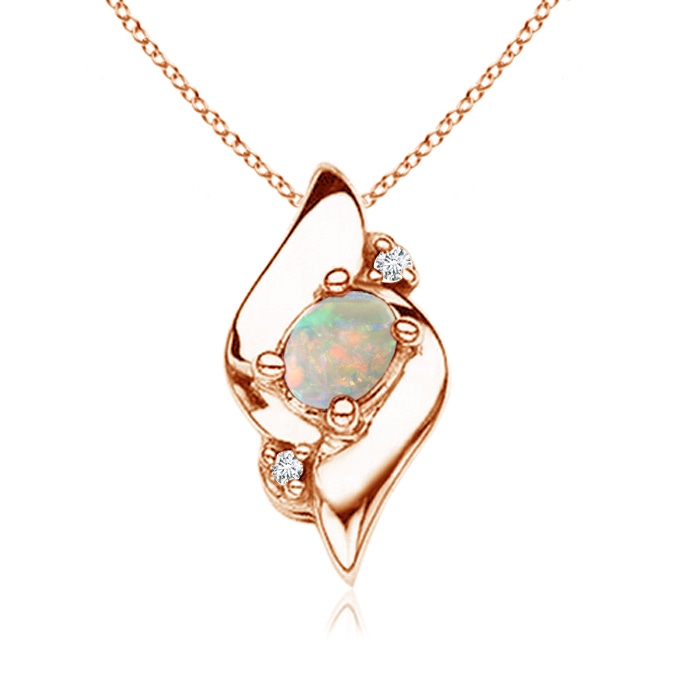 4x3mm AAAA Shell Style Oval Opal and Diamond Pendant in Rose Gold
