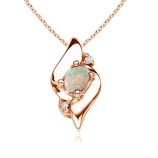 4x3mm AAAA Shell Style Oval Opal and Diamond Pendant in Rose Gold