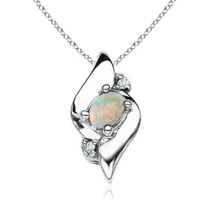 4x3mm AAAA Shell Style Oval Opal and Diamond Pendant in S999 Silver