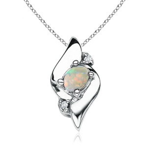 4x3mm AAAA Shell Style Oval Opal and Diamond Pendant in White Gold